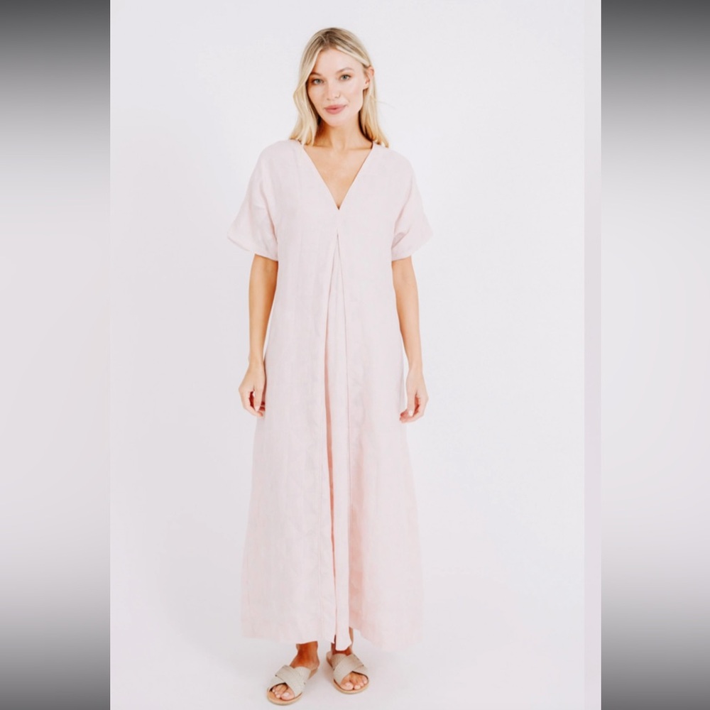 Women’s XS mirth long dress sinched sleeves light pink Bordeaux caftan rosa